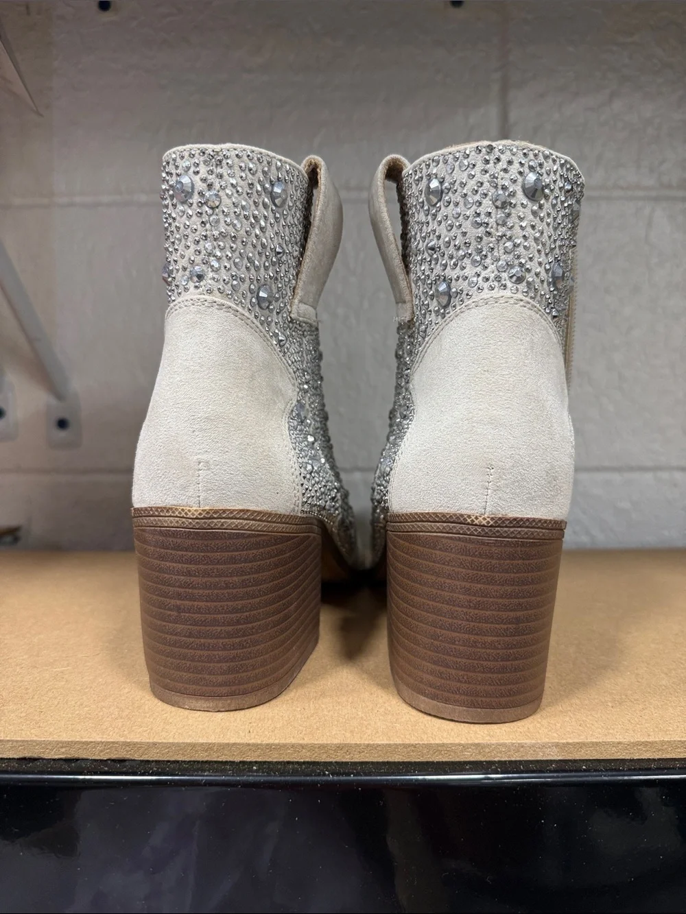 Sugar Cream Suede Crystal-Embellished Ankle Booties